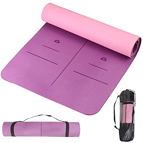COLFULINE Esterilla de Yoga Antideslizante Colchoneta Yoga TPE Alfombra Yoga para Ejercicio, Gimnasio, Pilates, Fitness y Entrenamiento con Correa de Transporte 183 cm x 61 cm x 6 mm