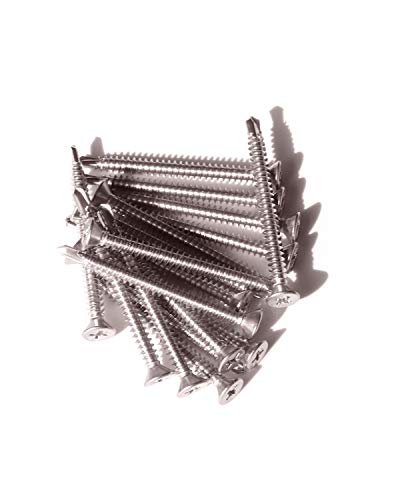Image of IMScrews 50pcs #10 x 2 Stainless Flat Head Phillips Self Drilling Screws, 410 Stainless Steel Full Thread Sheet Metal Tek Wood to Metal Screws