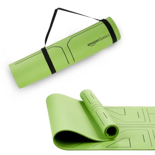 Image of Amazon Basics Alignment TPE Yoga Mat with Yoga Strap | 6 mm Thick | Non-Slip Grippy Surface | Guide Line Alignment for Posture Accuracy | Lightweight & Durable Rubber-Like Material | Floor Protection | Ideal for Yoga, Pilates & Fitness | 183 X 61 cm | Emerald