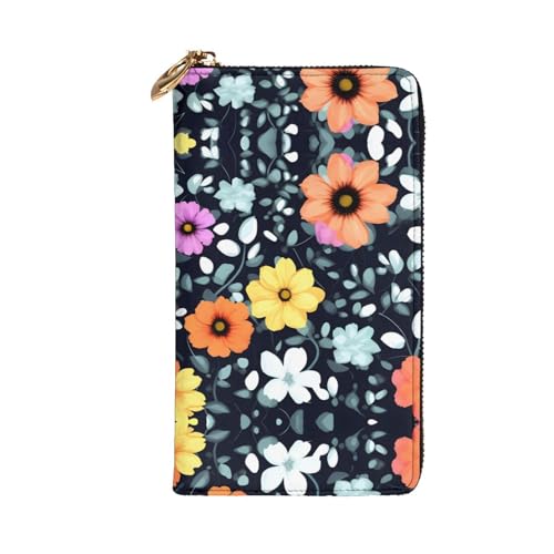 Beau portefeuille en cuir de qualité supérieure à motif de fleurs colorées - 2