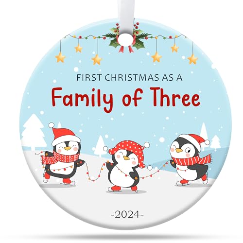 88FERMION Family Christmas Ornaments 2024, Family of Three Ceramic Ornament, New Mom and Dad Gifts, Babys First Christmas Ornament