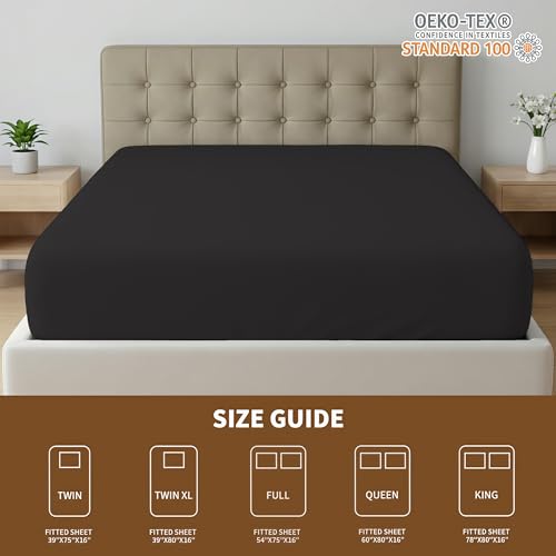 Image of HBHLFZ King Fitted Sheet Only, Soft Breathable Bottom Sheet - 78 inchx80 inch Deep Pockets King Size Fitted Sheet - All Around Stretch Fit, Wrinkle Resistant, Colorfast - Easy Care, Black