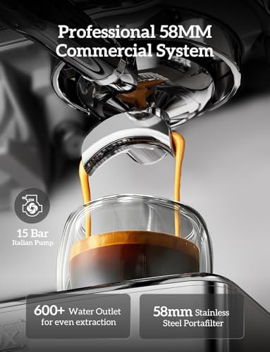 Image of COUPLUX Smallest 58MM Espresso Machine with Grinder, 5 Temp 205℉ Max | 30 Grind Settings with Anti-static, 15 Bar Espresso Machine with Powerful Milk Frother for Americano, Cappuccino, Latte