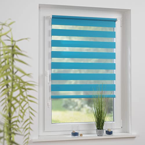 Klemmfix- Duorollo, Doppelrollo mit verstellbaren Klemmträgern, Montage ohne Bohren, Breite: 60 cm/Höhe: 210 cm, Farbe: türkis