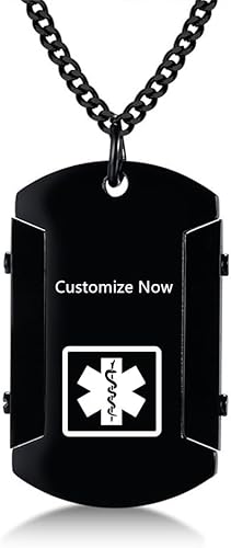 Miniatura 46 de Collar de identificación de alerta médica para hombres, grabado con láser, collar con colgante de etiqueta de acero inoxidable, identificación