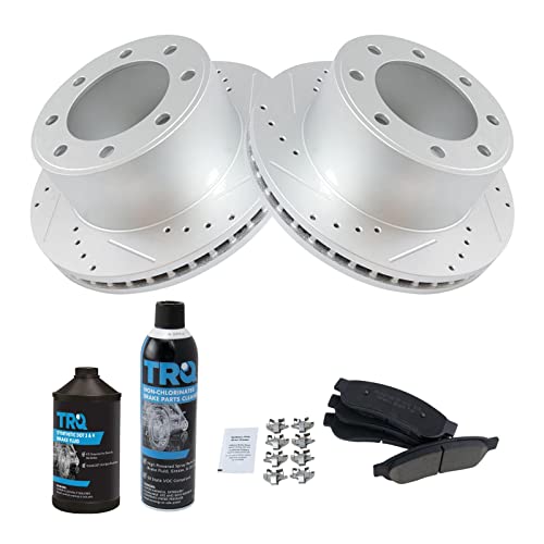 Image of TRQ Rear Performance Brake Pad & Rotor Kit, with Chemical Kit Ceramic Premium G-Coated Compatible with 2008-2012 Ford F-250 Super Duty F-350 Super Duty