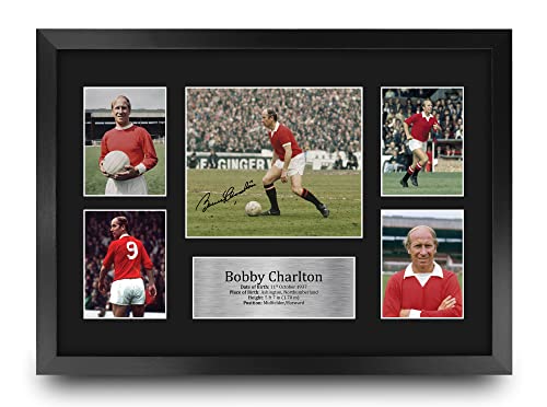 Photo Sir Bobby Charlton encadrée A3 avec autographe imprimé pour fan de foot