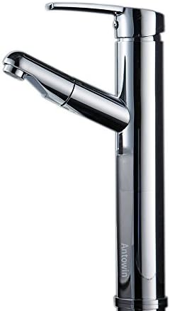 Antowin Hot&Cold Mixer Bathroom Sink Faucet, Stainless Steel Single Handle Pull Out Sprayer Kitchen Faucets(Hoses Included)