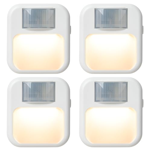 じんかんせんさー ライト 室内 コンセント 調光調色【電球色/暖色/白色】 フットライト 足元灯 屋内 玄関 廊下 寝室 トイレ 省エネな自動点灯 消灯 明暗センサーライト (4個セット)