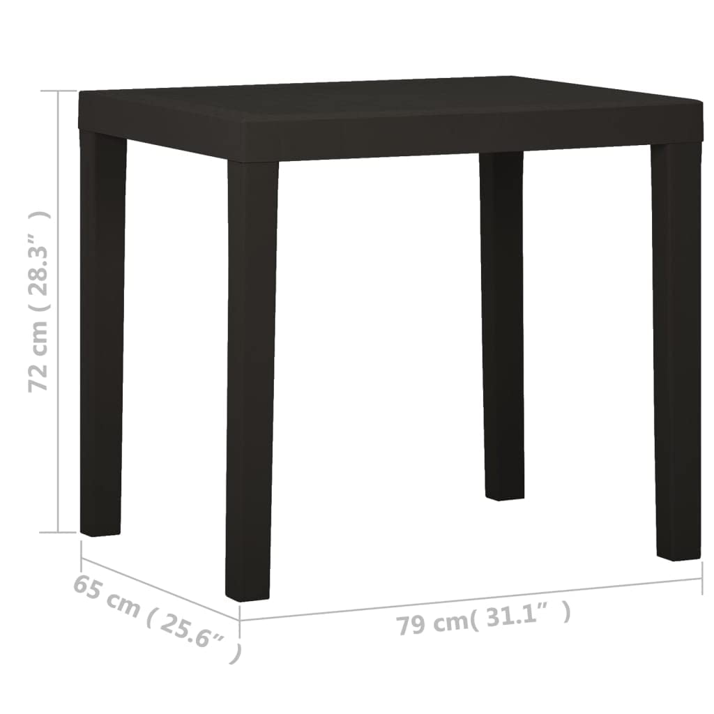 Mesa de jardín de plástico antracita, 79 x 65 x 72 cm, resistente a la intemperie, estable, fácil de limpiar, plegable, para terraza, balcón, jardín, pícnic, camping, fiesta