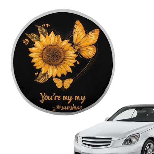 Image of Sunflower Butterfly Car Steering Wheel Sun Shade Cover Fashion Design Sun Shade for UV Protection Car Interior Accessories Sun Protection Universal Steering Wheel Shield