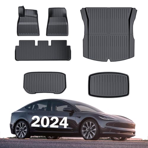 Mteycei Floor Mats 6PCS Compatible with Tesla Model 3 Highland 2024 Replacement for Model 3 Highland Interior Accessories All-Weather Floor Mats Waterproof Anti-Slip Floor Mat Front Rear Cargo Liner