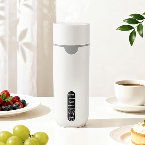 Alinayee Travel Kettle, Portable Travel Tea Electric Kettle for Hot Water, Small Kettle with 4 Temperature Controls, 304 Stainless Steel, Fast Boiling Water with Auto Shut-Off (White, 400ML)