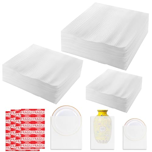 VILLPORT Paquete de 60 bolsas de espuma acolchada, 3 tamaños de espuma EPE que protege artículos frágiles, suministros de mudanza y almacenamiento para platos, muebles, vasos, platos, tazas