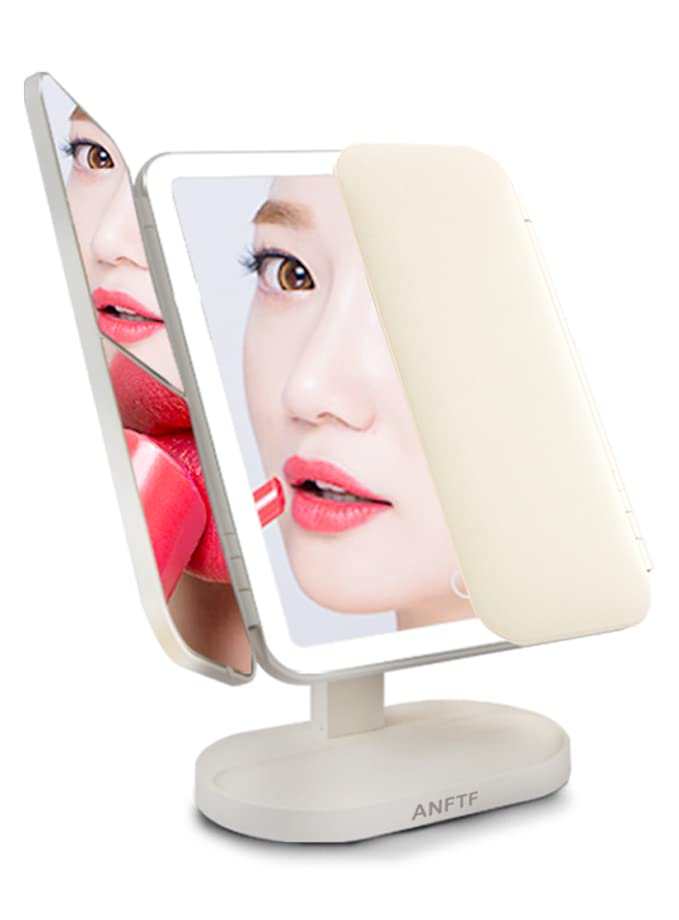 Tri-Fold Lighted Vanity Makeup Mirror with Magnification