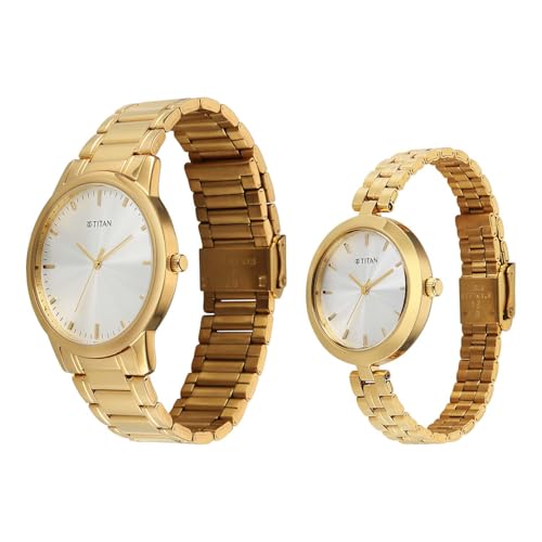 Image of Titan Bandhan Eternal Pair Analog with Silver Dial Yellow Gold Stainless Steel Strap Watch for Couples - 19692969YM01