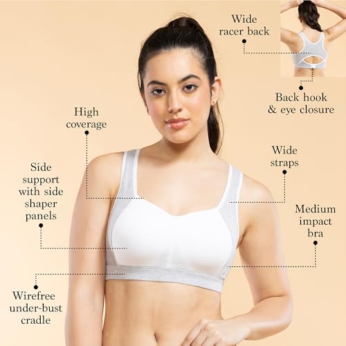 Image of Enamor Side Shaper Panel Women's Cotton Medium Impact Sports Bra with Fixed Cups- Bounce Control, Wider Racer Back, Padded, Wirefree, High-Coverage - SB38