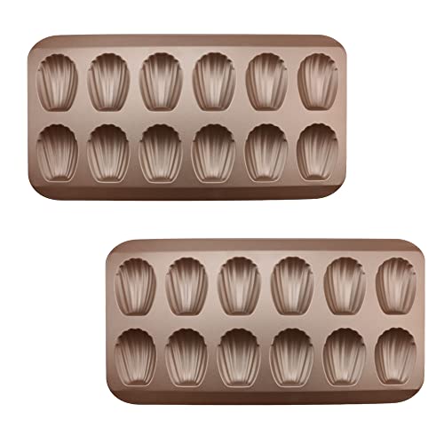 Cggyyz 2 Pack Madeleine Pans For Baking, 12 Cavity Heavy Duty Shell Shape Baking Mold Nonstick Cookie Cake Scone Pan Whoopie Pie Pan For Oven #TOP6