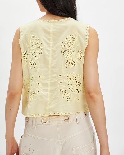 Women Tie Front Tank Top Embroidered Mesh Crop Tops Y2k Eyelet Cutout Vest Shirts Summer Sleeveless Trendy Top2