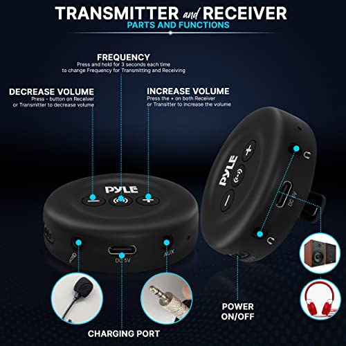 Pyle Wireless Transmitter Receiver Set - For Tv/Projector/Audio To Headphones/Speakers/Soundbar/Camera, Plug & Play, No Sound Delay, 3.5Mm Aux & Rca Input And Output Interface - Pdwmu20 #TOP1