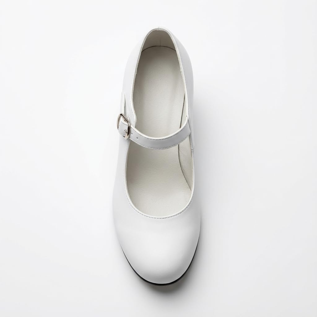 Tacones Flamenca niña Zapatos de Baile Profesional Hechos a Mano en España Calzado Tradicional Blanco y Negro con Sonido auténtico y Gran Comodidad