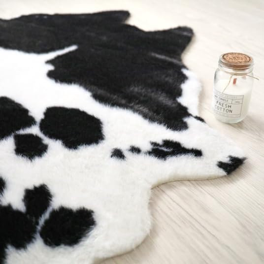Decoweb Tapis Peau de bête - Imitation Vache Holstein - Noir et Blanc - 140 x 170 cm