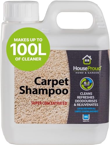 HouseProud Super Concentrated 4in1 Carpet Shampoo 1L - Biodegradable Formula Cleans, Refreshes, Deodorises, and Rejuvenates - Universal Carpet Cleaner Shampoo Works with All Machines - Made in UK