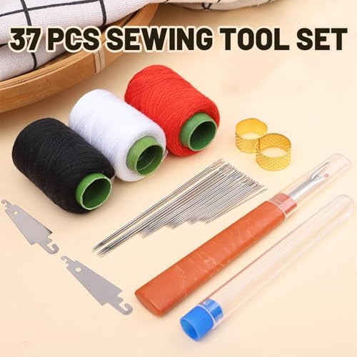 37PCS Sewing Tool Set, Needles Thread Hand Repair Tools, Multi-Purpose Needle and Thread Kit, Portable DIY Hand Made Craft Set, Sewing Working Kit for Beginners, Sew Supplies Gifts