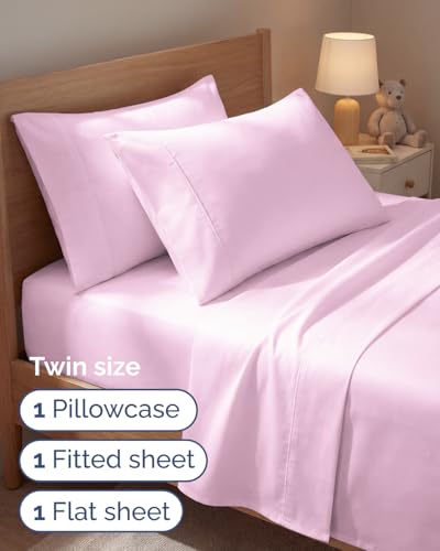 Image of Twin 4 Piece Bed Sheet Set - Soft, Breathable & Cooling Sheets - Light Pink | Ultra Soft Hotel Luxury Bedding Set with 8-16 Inch Deep Pockets, 1 Flat & 1 Fitted Sheet & 2 Pillowcases, Wrinkle & Fade Free