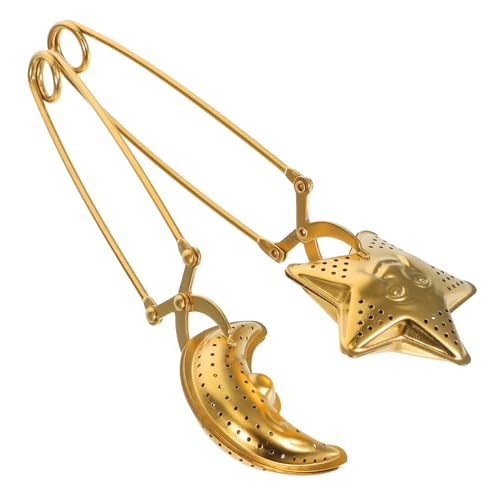 ELAYARD 2 piezas Pinzas para Té Forma de Luna y Filtro Infusor de Sueltas de Acero Inoxidable Mango Filtro Colador para Infusiones Taza