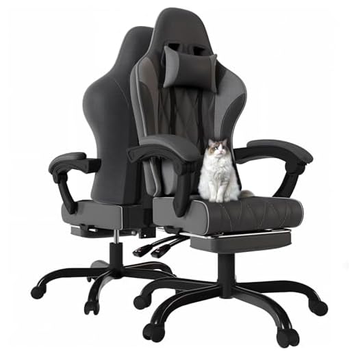 JUMMICO Chaise de Gaming en Tissu avec Repose-Pieds Extensible, Chaise de Bureau Ergonomique avec Massage, Hauteur réglable, Chaise Gamer avec Rembourrage à Ressorts, Capacité de Charge 150KG, Gris