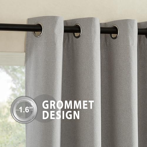 Image of NICETOWN 100% Absolutely Blackout Faux Linen Curtains with Thermal Insulated White Liner, 52 inch W, 2 PCs, Light Grey, 90 inch Long Drapes Sweep The Floor Decorative Keep Privacy Panels for Living Room /Villa