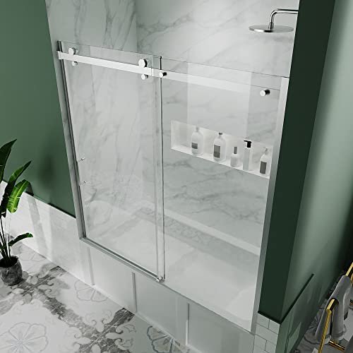 Exbrite Bathtub Shower Door ,56-60"W X 58"H Frameless Sliding Shower Door,5/16 In (8Mm) Thick Clear Tempered Glass Bathtub Door,Chrome Fnish,Tub Shower Door Can Be Installed Left Or Right #TOP1