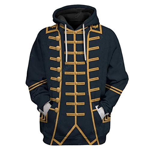 Image of Uyecos Historical Hoodie Revolutionary War Uniform Top | Historical Figure Print, Military Uniform Print, for Historical Reenactment, Halloween Cosplay