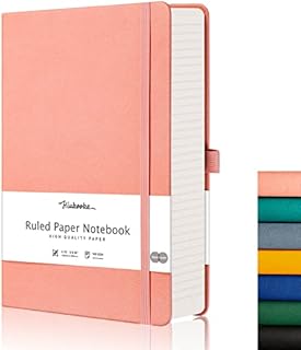 HIUKOOKA A5 Thick Notebook, Ruled A5 Journal With Premium 320 Pages 100gsm Paper Notebooks, Faux Leather Hard Cover Lined Notepad Classic Writing Pads A5 Note Book, Inner Pocket, 5.75" x 8.38", Pink