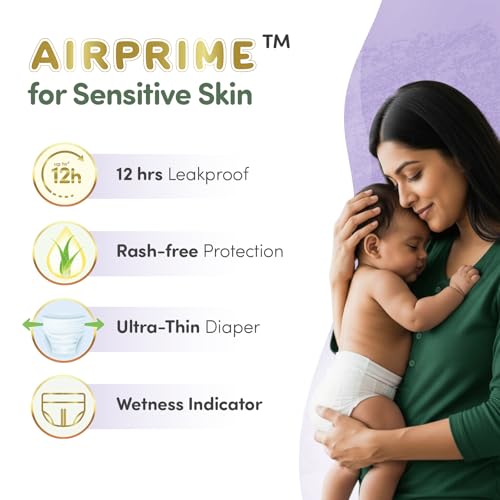 Image of Mylo Baby AirPrime Premium Diaper Pants Large (L) Size (9-14 kgs) (24 Count) Leak Proof | Ultra-Thin & Breathable | Up to 12 Hours Protection | No Rashes