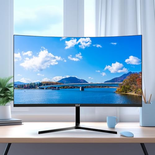 Image of ZZA 24 Inch Curved Gaming Monitor, FHD 1080P 100Hz, 120% sRGB Color Gamut, Ultra-Thin Bezels, Eye Care Blue Light Filter for Home Office