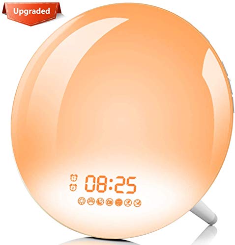 Venanoci Alarm Clock, Homagical Wake-Up Light Alarm Clock with Colored Sunrise Simulation & Sunset Fading Bedside Night Lamp, Dual Alarms, 7 Natural Sounds, Snooze, FM Radio for Adults Kids Bedrooms