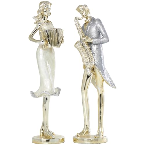 Figura Decorativa Musico de Resina Dorada Set 2
