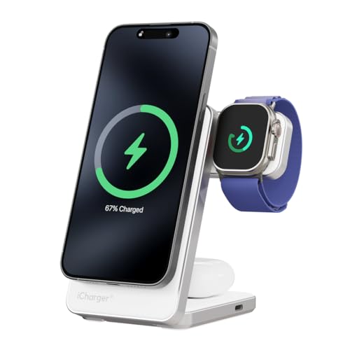 Chargeur sans fil Qi2 au design métallique blanc haut de gamme pour l'écosystème Apple