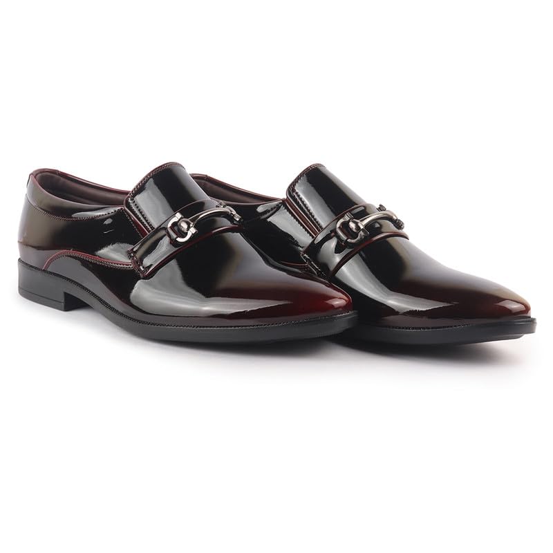 Image of FAUSTO Men Horsebit Buckle Patent Leather Party Formal Slip On Shoes | Extra Cushioned Insole Tuxedo Loafers for Wedding, Reception, Cocktail