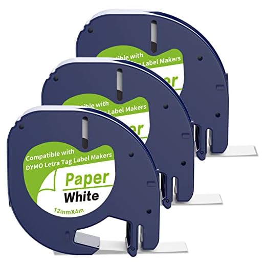3 x Etikettenband, kompatibel mit DYMO LetraTag 12 mm x 4 m, Etikettiergerät, schwarzer Druck auf weißem Etikettierpapier, funktioniert für Dymo Letratag XR LT-100H / LT-100H