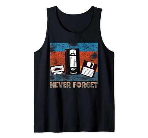 Never Forget Retro Music Cassette Video Cassette Floppy Disc Tank Top