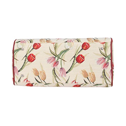 Signare Tapestry Duffle Bag Overnight Bags Weekend Bag for Women with Tulip Floral White Design (TRAV-TULWT)4