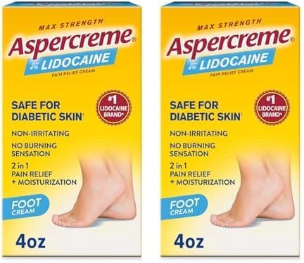 Aspercreme Odor Free Lidocaine Foot Pain Relief Cream, 4 oz., Safe for Diabetic Skin (Pack of 2)
