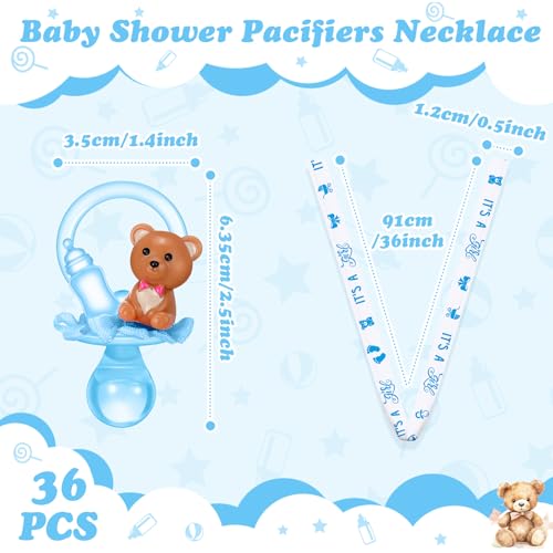 Image of Coume 36 Pcs Baby Shower Pacifiers Necklace Cute Bear Bottle Acrylic Pacifiers Necklaces for Baby Shower Games Guests Gender Reveal Party Favors Prize Decorations DIY (White,Blue,Cool)