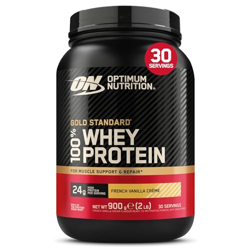 Optimum Nutrition Gold Standard Whey Protein Powder Muscle Building Supplements With Glutamine and Amino Acids, French Vanilla Creme, 30 Servings, 900 g, Packaging May Vary, 891 - 908 g