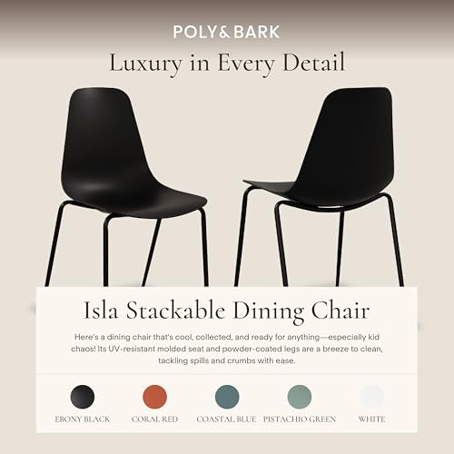 Image of Poly & BARK Isla Stackable Dining Chairs Set of 4 - Mid Century Modern Plastic Dining Chair with Metal Legs - Kitchen & Dining Room Chairs - Dining Table Chairs Set - Indoor /Outdoor - Ebony Black