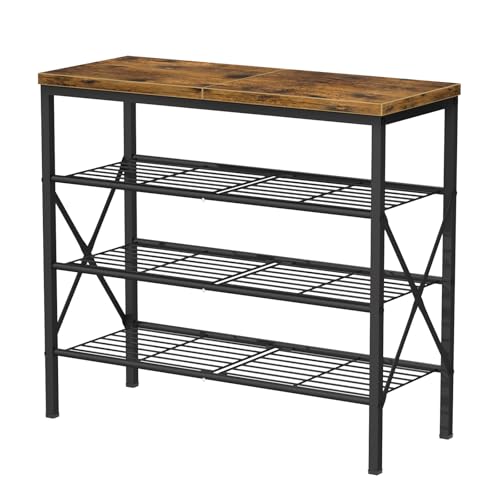 Image of 4-Tier Tall Shoe Rack, Large Capacity Shoe Shelf Holds 16 Pairs, Shoe Shelf for Entryway, Hallway, Living Room, Rustic Brown