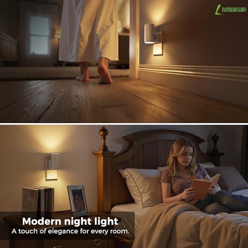 Image of L LOHAS LED Night Light Plug in, Night Lights Plug into Wall, Light Sensor, Cement Gray Housing, Soft White Nightlight, 100LM Dimmable Nightlights for Hallway Bedroom Bathroom, 2 Pack